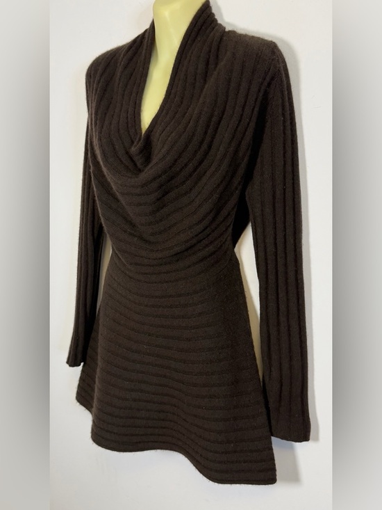 Raffi Cashmere Brown Cowlneck Sweater Dress - Picture 4 of 7